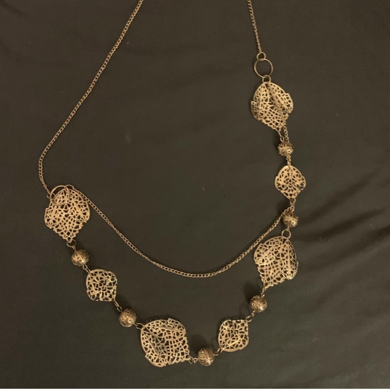 New Metal Gold Leaf Necklace & Earring Jewelry Set