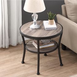 New In Box  O&K FURNITURE Round End Table, Side Table for Living Room,Small Round Accent Table, Grey