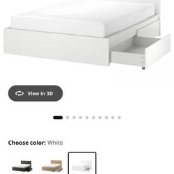 MALM High bed frame/4 storage boxes, white, Queen