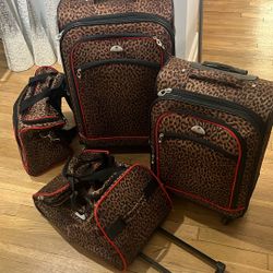 Leopard Print With Red Trimming Suit Case Set 