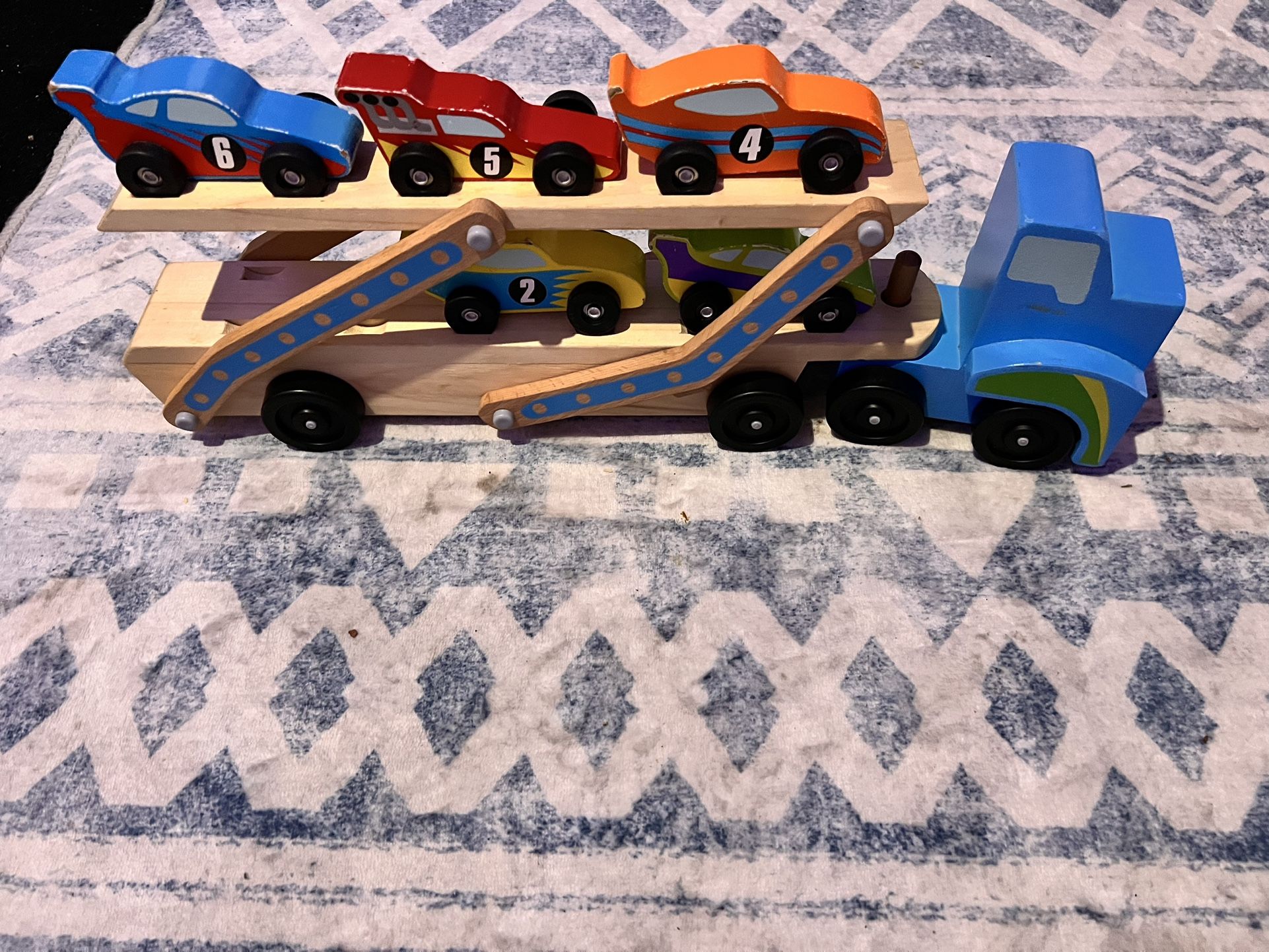 Wooden Tow Truck With Cars 1-6 (missing #3)