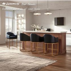 Modern Barstools Black Faux Leather 4pcs
