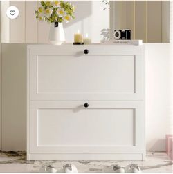 White Shoe Cabinet with Two Flip Drawers