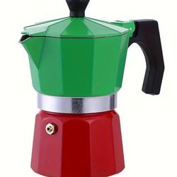 Italian Flag Espresso Moka / Vintage-Style Red & Green Octagon Coffee Maker - Thick Handle