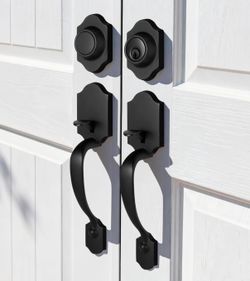 Double Door Handle Set For Front Door, Classic Double Front Door Lock Set With Dummy, Reversible Handle Lever For Entrance Exterior Doors, Matte Black