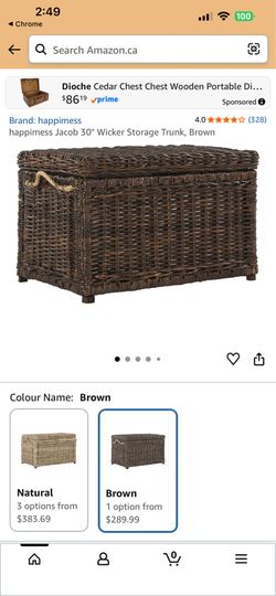 Large Wicker Chest/ 20” X 28” X 20”/ Excellent Condition! Great Price