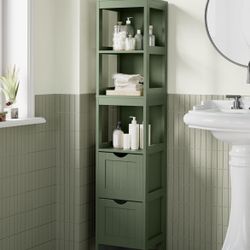 Storage Cabinet, Storage Organizer Rack Stand for Bathroom, Living Room, Bedroom, Multifunctional Corner Unit, 2 Drawers, 55.7 Inches in Height, Fores