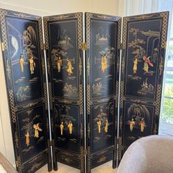 Vintage 4-Panel Handcrafted Lacquer Room Divider | Artisanal | Rare