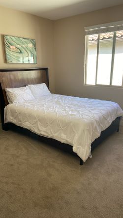 Full bed, end table, dresser