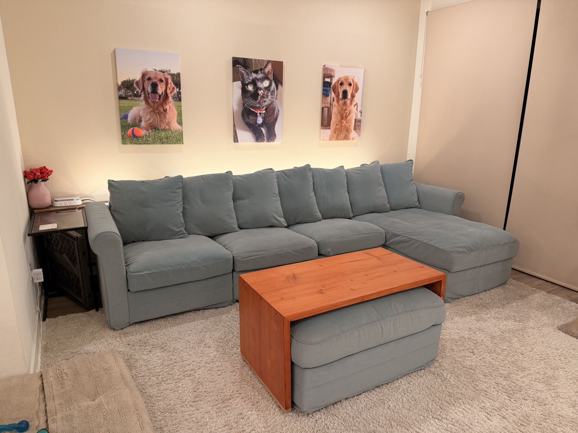 Sectional Couch with Coffee Table & Ottoman