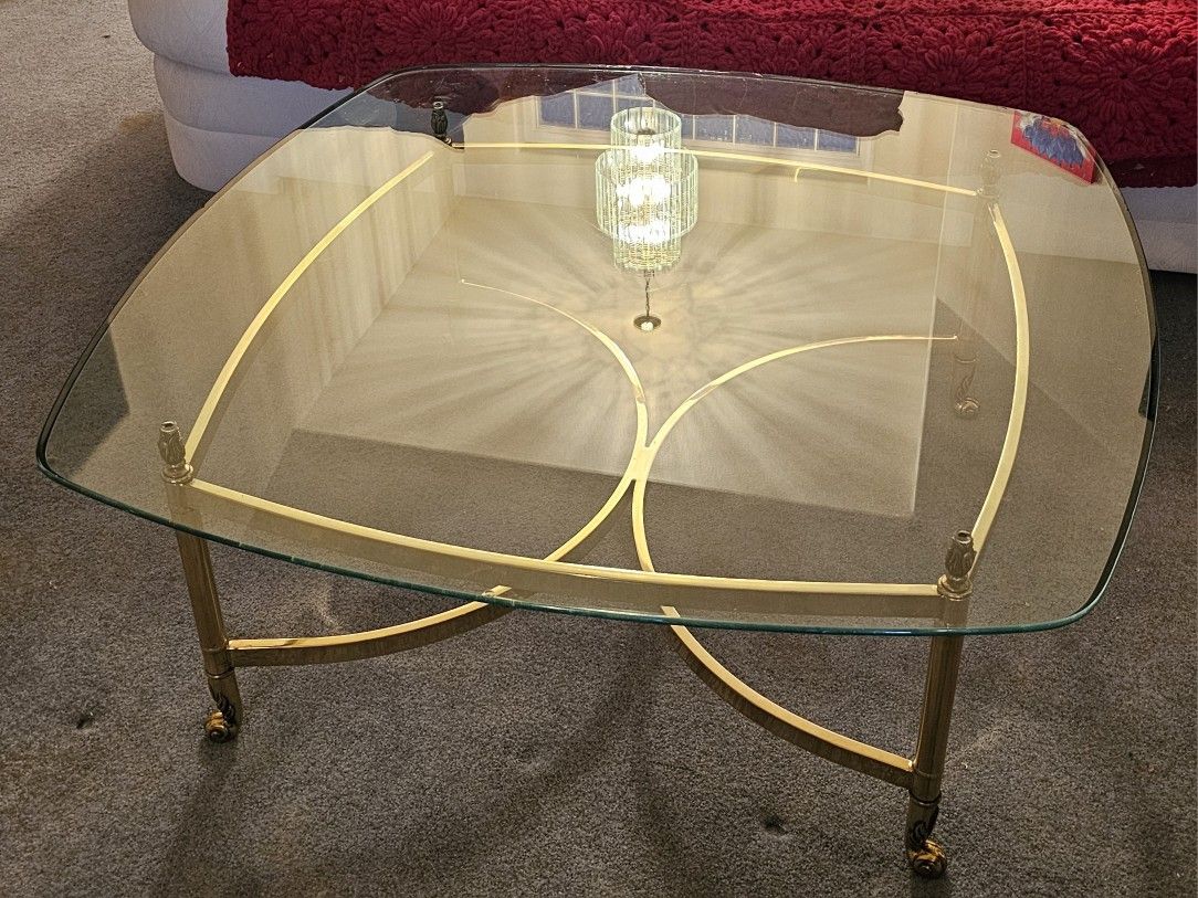 Glass And Brass Coffee Table