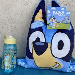 Bluey Shaped Plush Pillow & Bonus Water Bottle..