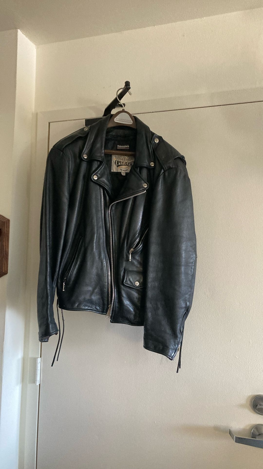 Black Leather Motorcycle Jacket With Thinsulate Liner