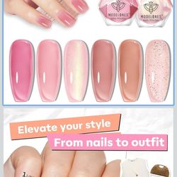 Nail Polish Set, 6 Colors Jelly Nail Polish 2025 Translucent Pink Red Nude Orange Glitter Quick Dry Fingernail Polish Salon Home DIY Manicure Kit