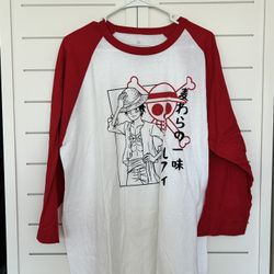 Hot Topic One Piece Luffy Red Jolly Roger Raglan T-Shirt XL