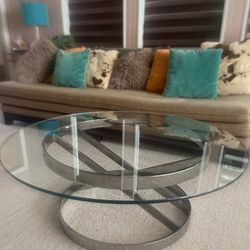 Vintage Chrome Glass Coffee Table | Space Age| 1970s Style | Mid Century Modern | Hollywood Regency