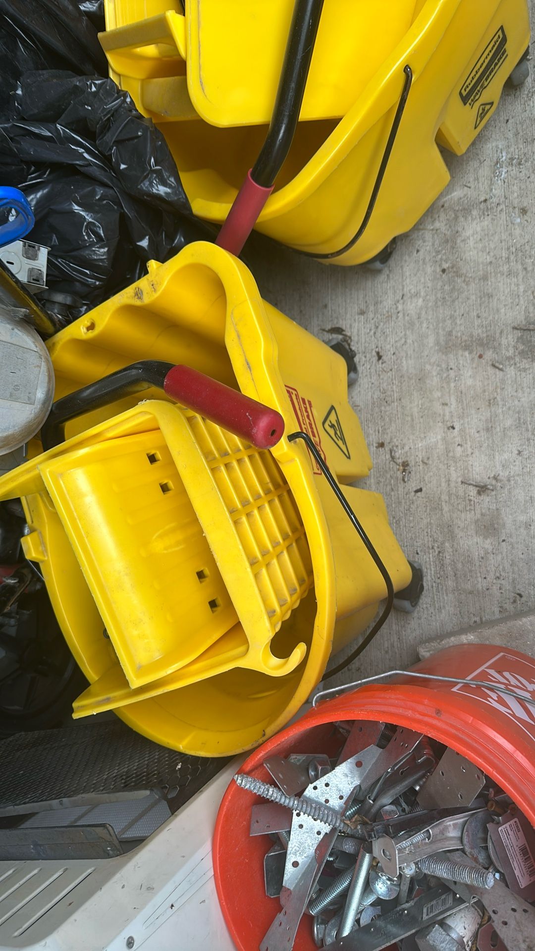 Two Plastic Mop Buckets