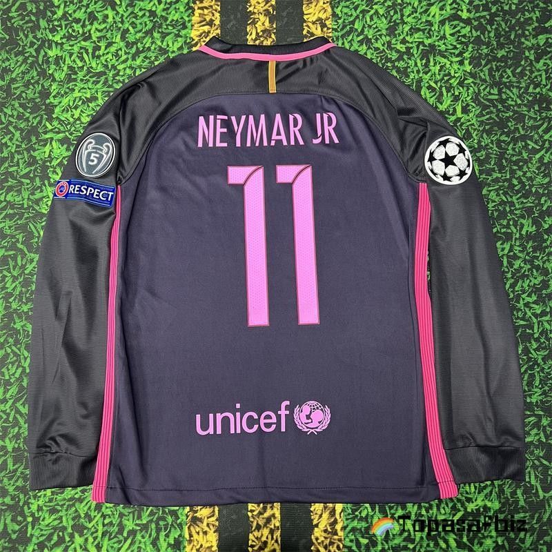 16 17 Away Fan Edition No. 11 Neymar Retro LongSleeve Football Jersey
