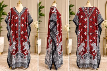 Dress 2 Of 3 — Red, black and white elephant print