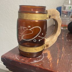 Vintage Siesta Ware Brown Barrel Glass Mug 