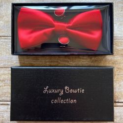JEMYGINS Red Bow Tie Set with Pocket Square and Cufflinks
