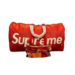 LV x Supreme Limited Edition Red EPI Keepall 55 cm Travel Bag