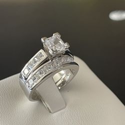 Women Engagement Wedding Ring Set .925 Sterling Silver Size 5.10