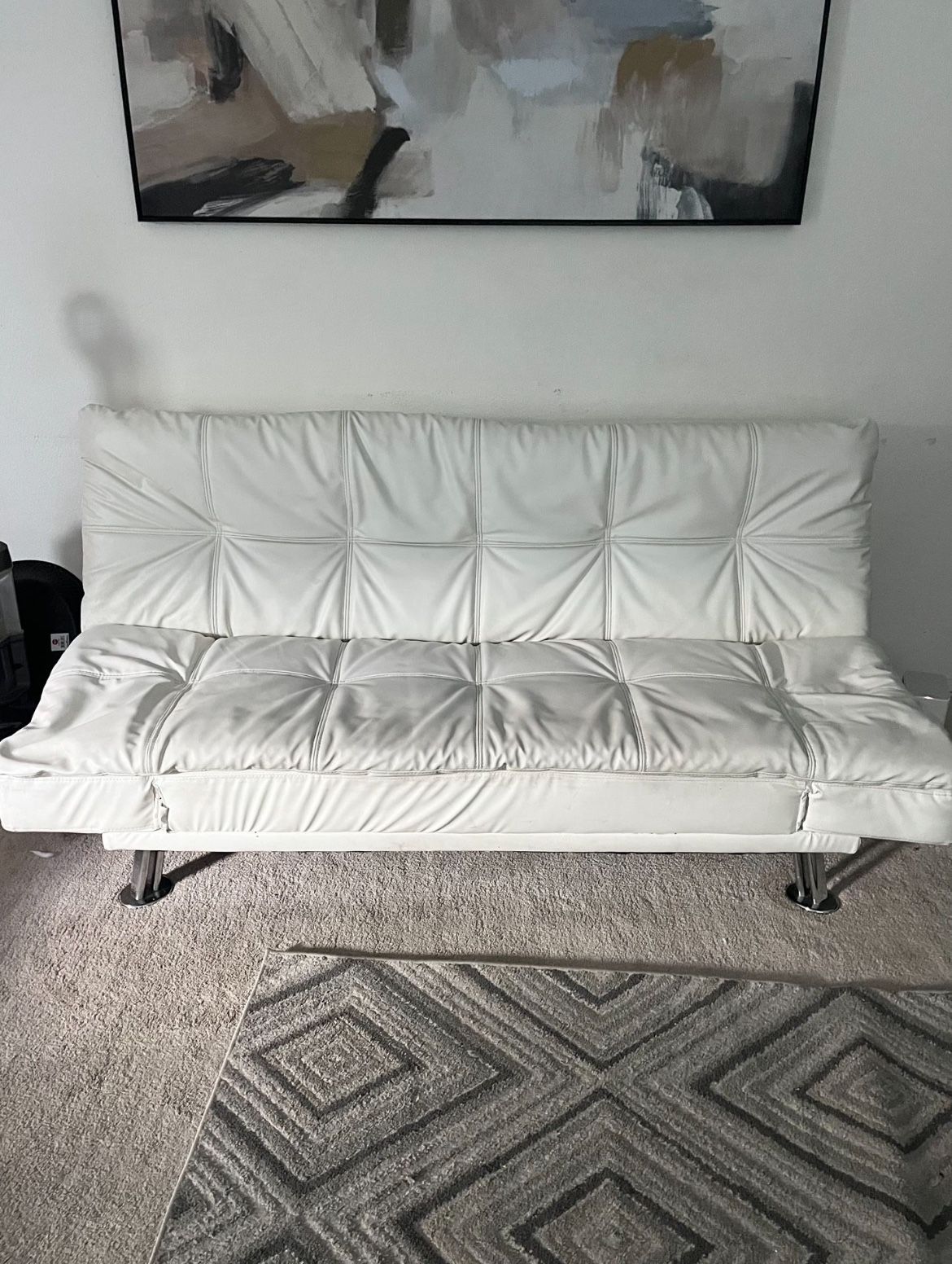 White Leather Sofa With Stool 