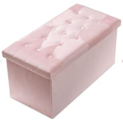 PRANDOM Extra Large Ottoman With Storage [1-Pack] Velvet Folding Small Square Foot Stool With Lid For Living Room Bedroom Coffee Table Dorm Toy Pink 3