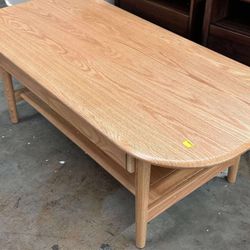 100% Solid Wood Coffee Table for Living Room, 2-Tier Coffee Table with 2 Drawers and Shelf Storage