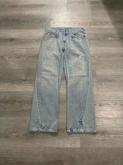 Vintage True Religion Men’s Joey Super T Wide Leg Flared Light Wash Blue Jeans