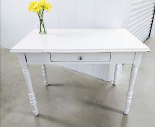 Vintage French Table/Desk White Solid Wood ( Walnut )