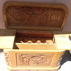 Mid-century Chinese  Mini  Hand Carved Teakwood Bar