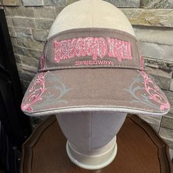 Woman’s Brown & Pink Homestead Miami  Speedway Rhinestone Adjustable Visor EUC