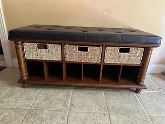 Storage Bench with Baskets and Tufted Seat