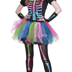 Women Funky Punk Bones Costumes Skeleton Colorful Tutu Dress