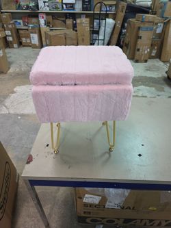Vanity stool chair with storage ottoman faux fur