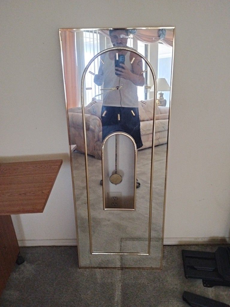 1980s Hollywood Regency Mirrored Pendulum Wall Clock