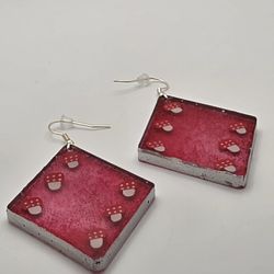 Red and Silver Mushroom Earrings
