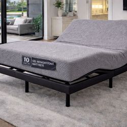 Queen Adjustable Bed Frame + 10” Gel Memory Foam Mattress