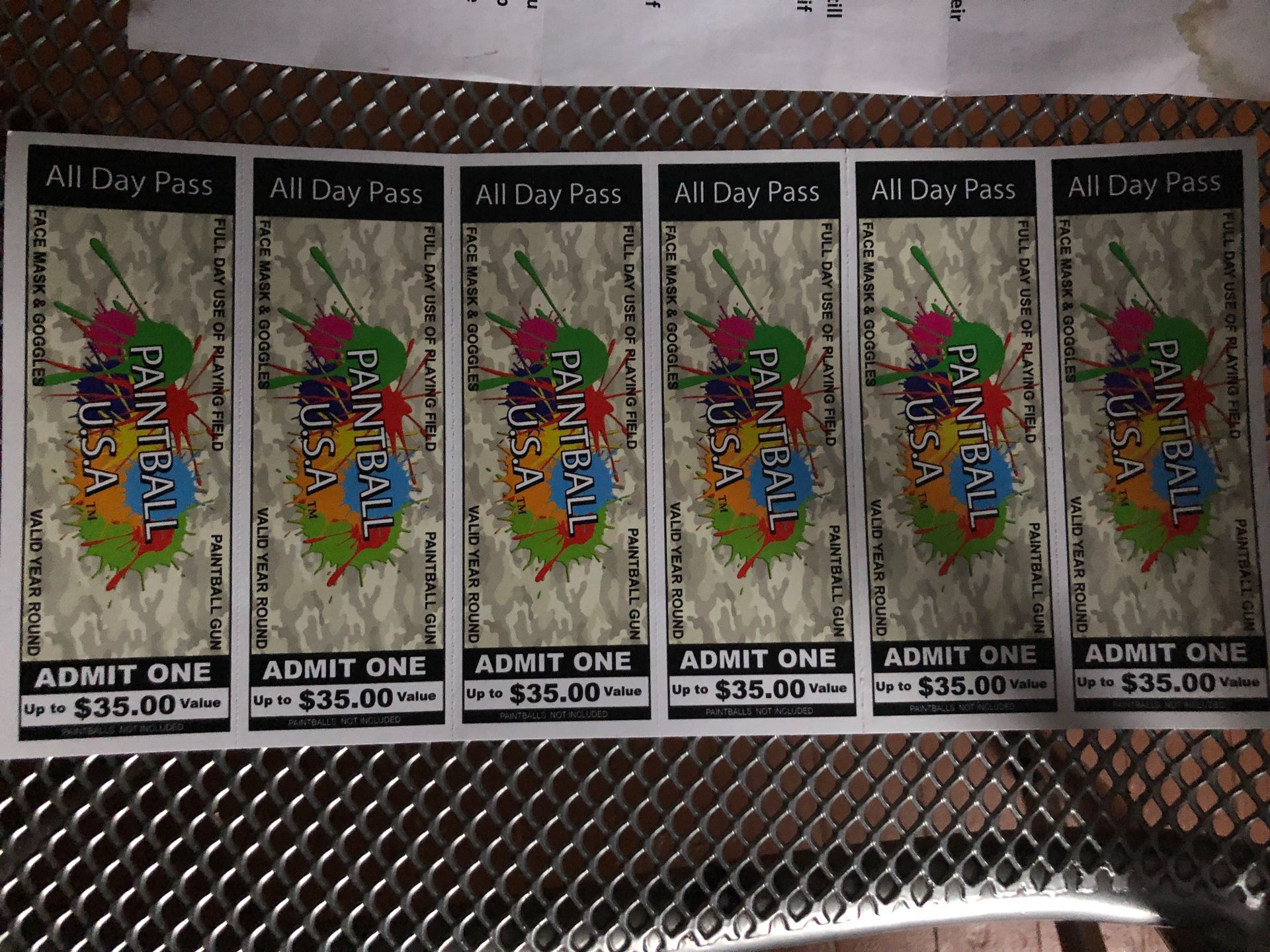 6 Paint ball u.s.a tickets