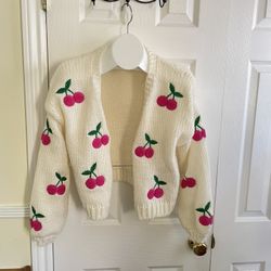 Altar'd State Cherry Embroidered Cardigan ( Small)