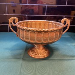Vintage Beautiful Pedestal Solid Brass Bowl With Handles 