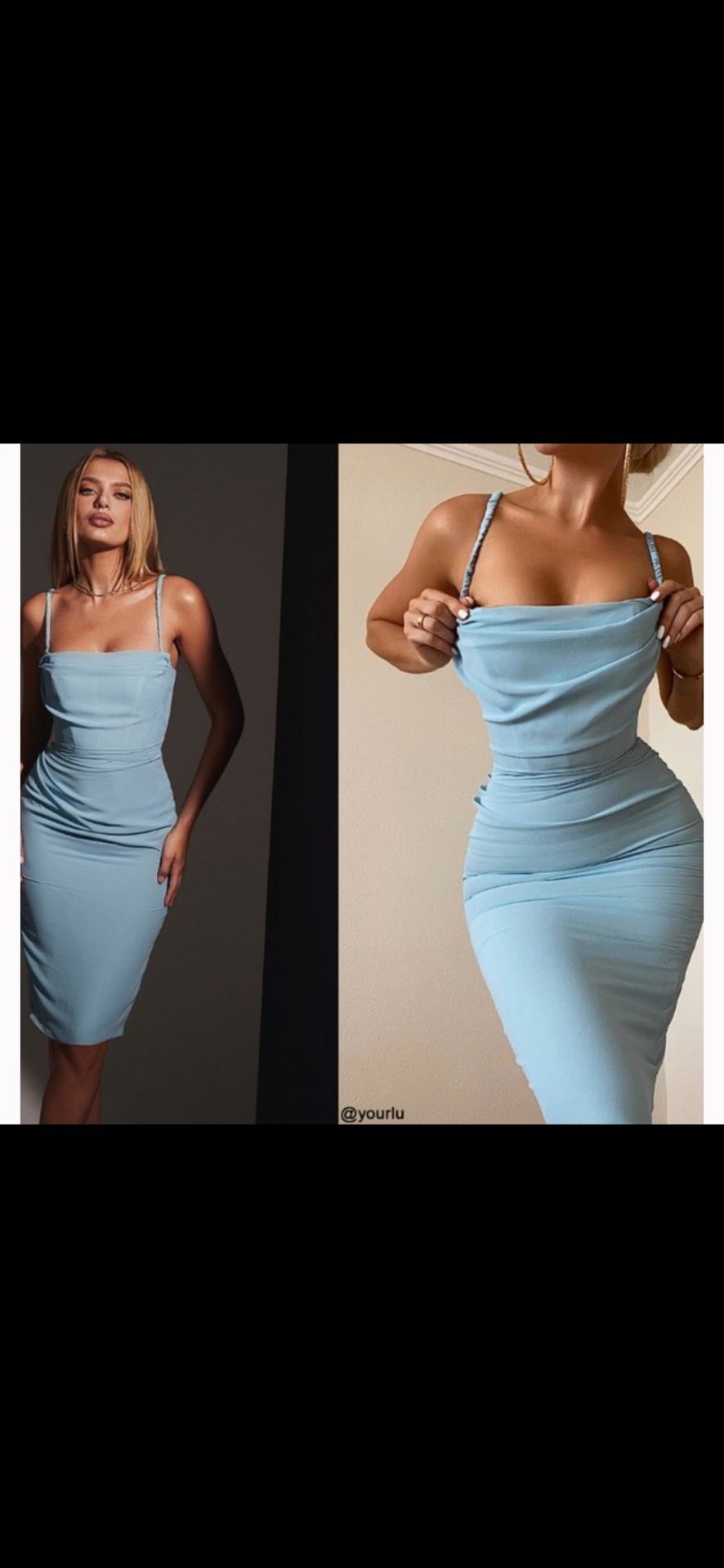 corset bridesmaid dresses WEDTREND Women Sky Blue Long Bridesmaid Dress with Ruffle Slit Lace Up Back  A-Line Cowl Neck Corset Wedding Guest Dress main image 1