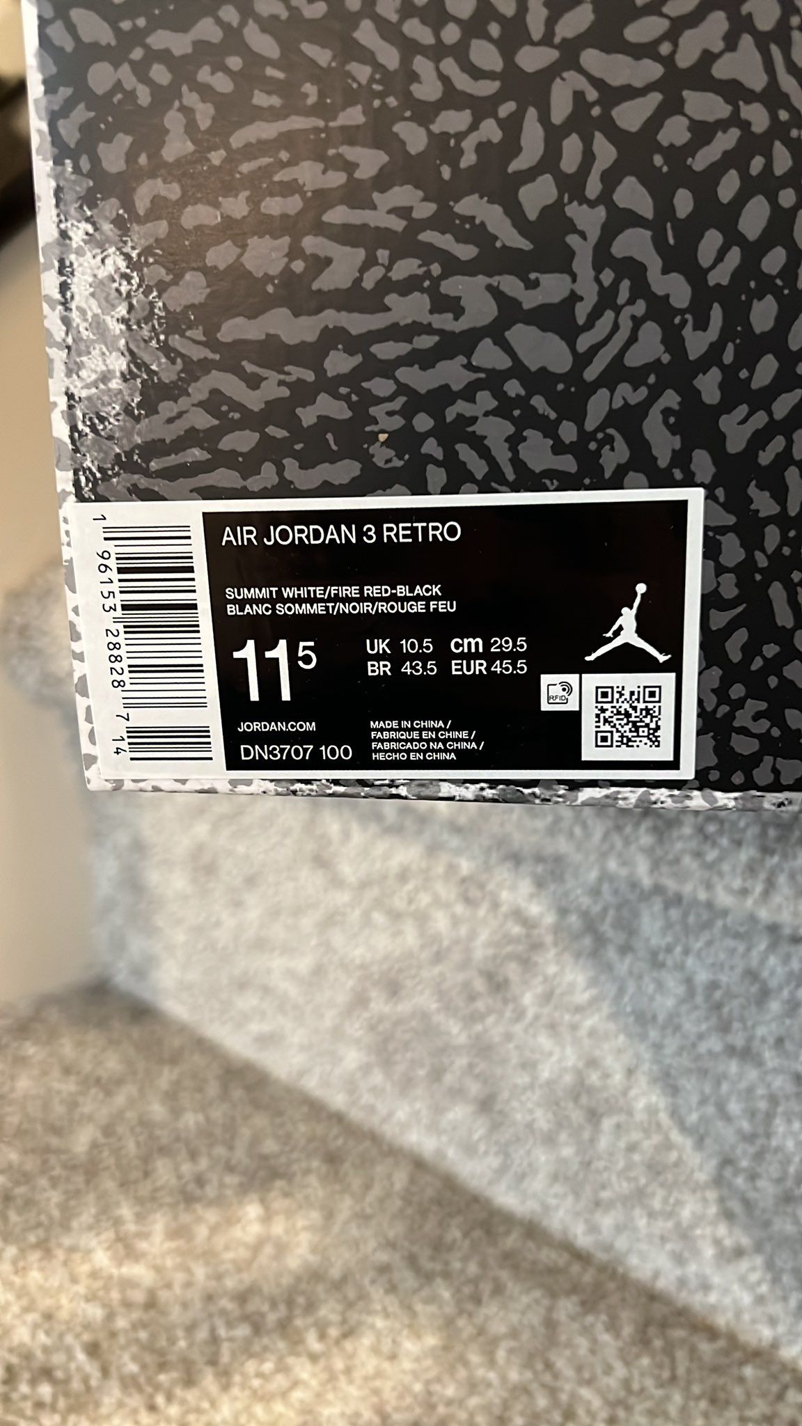 JORDAN WHITE CEMENT 3 REIMAGINED DS SZ 11.5 NEW!!!