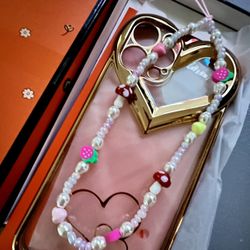 3in1 Clear Love Heart Case for iPhone 12 Pro Max for Women Girls Girly Cute Aesthetic Luxury Hearts Pattern Phone Cases Cover with Chain+Screen Protec