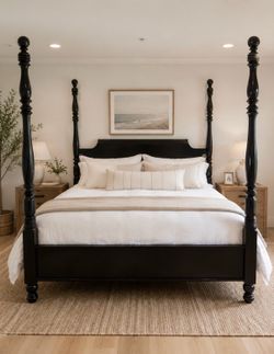 Solid Wood King Four Poster Bed – Black Finish