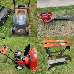 Electric Lawn Mower, Leaf Blower, Snow Thrower, Bench