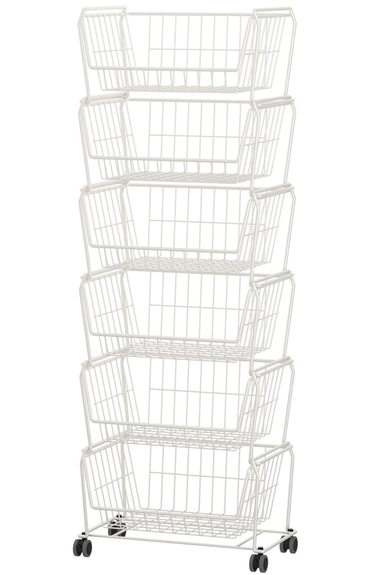 Open box PUSDON Stackable Metal Storage Carts, Dual Use Shelf for Kitchen Fruit Vegetable Baskets with Wheels, Storage Rack for Living Room, Home & Of
