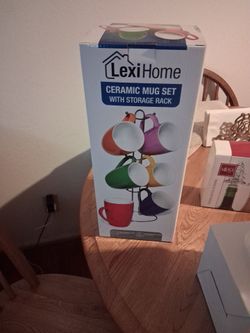 LexiHome Ceramic Mug Set with Storage Rack